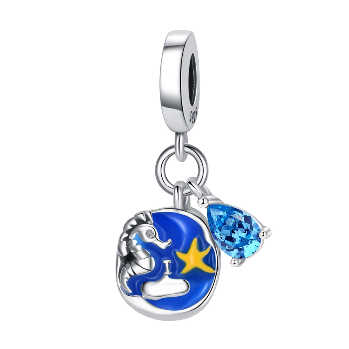 

PANQDIY 925 sterling silver Ocean series enamel seahorse pendant Accessory fit for Silver Charms Bracelet & Bangle Fine Jewelry