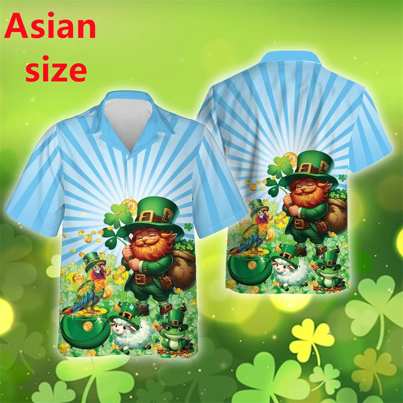 Shamrock Element St.Patrick’S Day Pattern Men's Shirts 2025 Casual Short Sleeve Leprechaun Single-Breasted Trend Men Shirt Tops