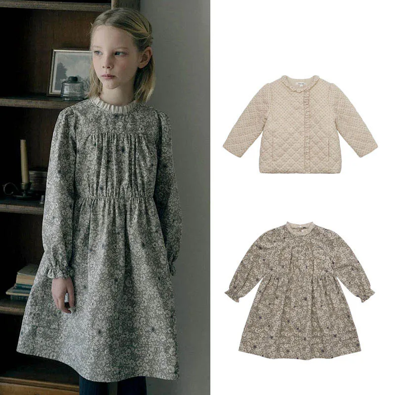 

2025 Autumn Winter Kids Girls Princess Dress Cotton Padded Zipper Paraks For Little Girls Soft Floral Print Baby Girls Dresses
