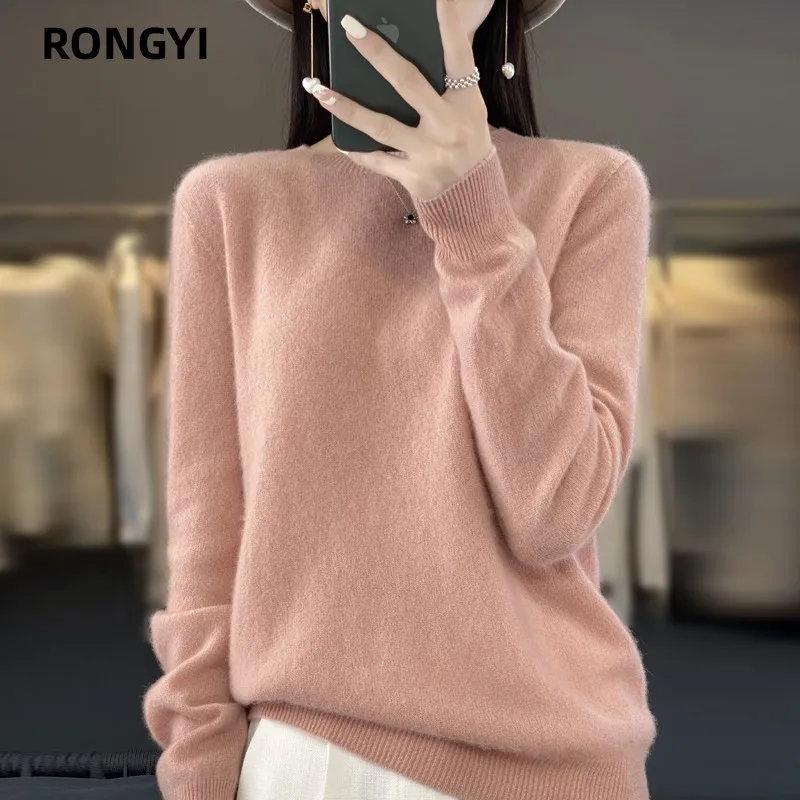 RONGYI Cashmere Sweater Women Knitted Sweaters 100% Merino Wool Winter Fashion O-Neck Autumn Warm Pullover Jumper Clothes Top