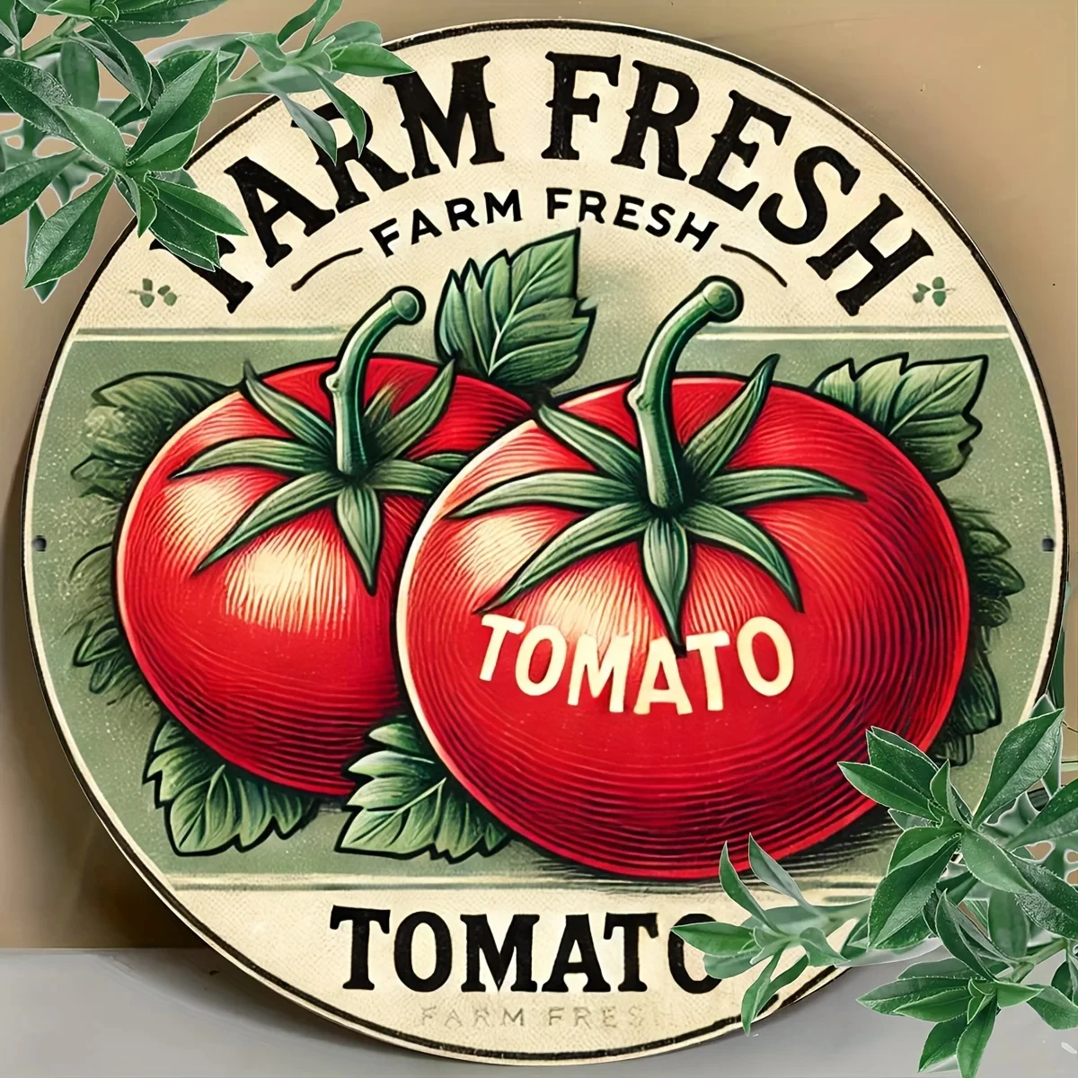 Farm Fresh Tomatoes 8x8inch Round Metal Tin Sign - Rustic Vintage Home and Farm Decor, Durable Iron Material, Easy to Hang, Perfect for Room Decoration