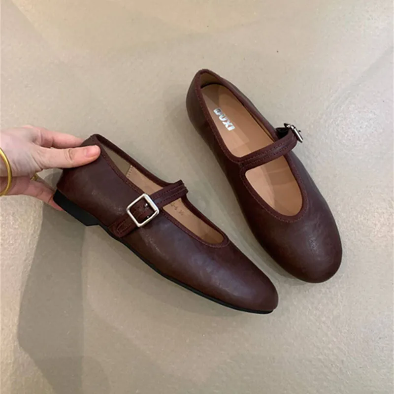 

Мягкая модная женская обувь Мэри Джейн на плоской подошве с круглым носком, повседневная женская обувь на плоской подошве с пряжкой и ремешком, женская обувь на плоской подошве 2025