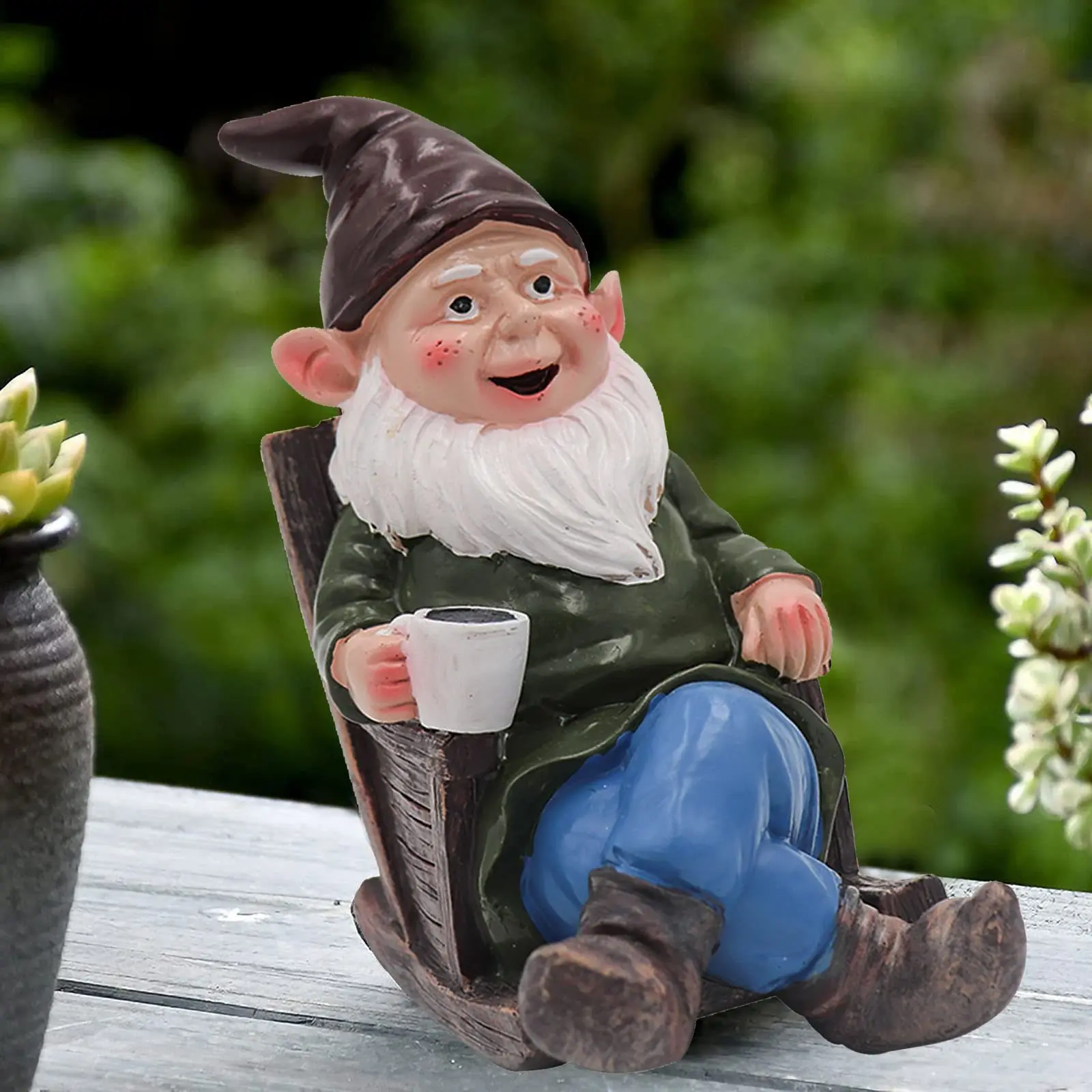 Garden Dwarfs Drinking Coffee Statue Resin Outdoor Ornament Garden Decoration Lawn Courtyard Balcony Porch Terrace Decoration