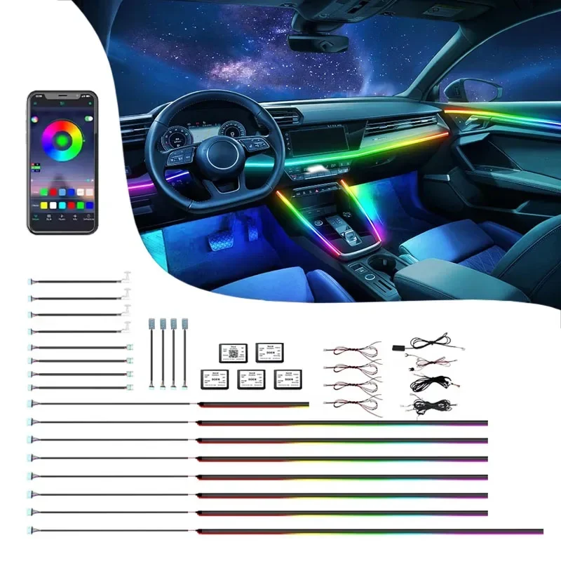 For RGB Dynamic Symphonic Automotive Interior Light 18/22 In 1 Environmental Atmosphere LED Light Kit