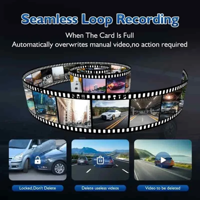 Triple Lens Vehicle Dashboard Camera 4K Video, In Car Monitoring and Face Recognition Suitable for Driving Record Safety