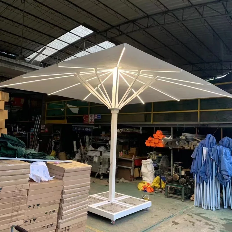 4x4m 5x5m 6x6m Big Size Restaurant Cafe Hotel Aluminium Center Pole Umbrella Large Commercial Big Square Patio Garden Umbrella
