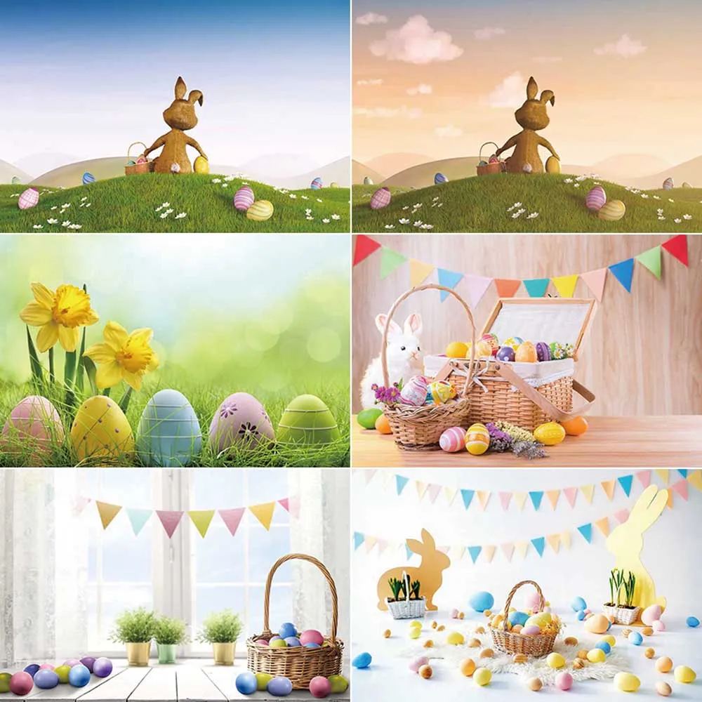 MOON.QG Easter Fairy Eggs Backdrop Photography Wooden Plank Tulip Rabbit Photozone Background Child Photo Studio Photocall Props