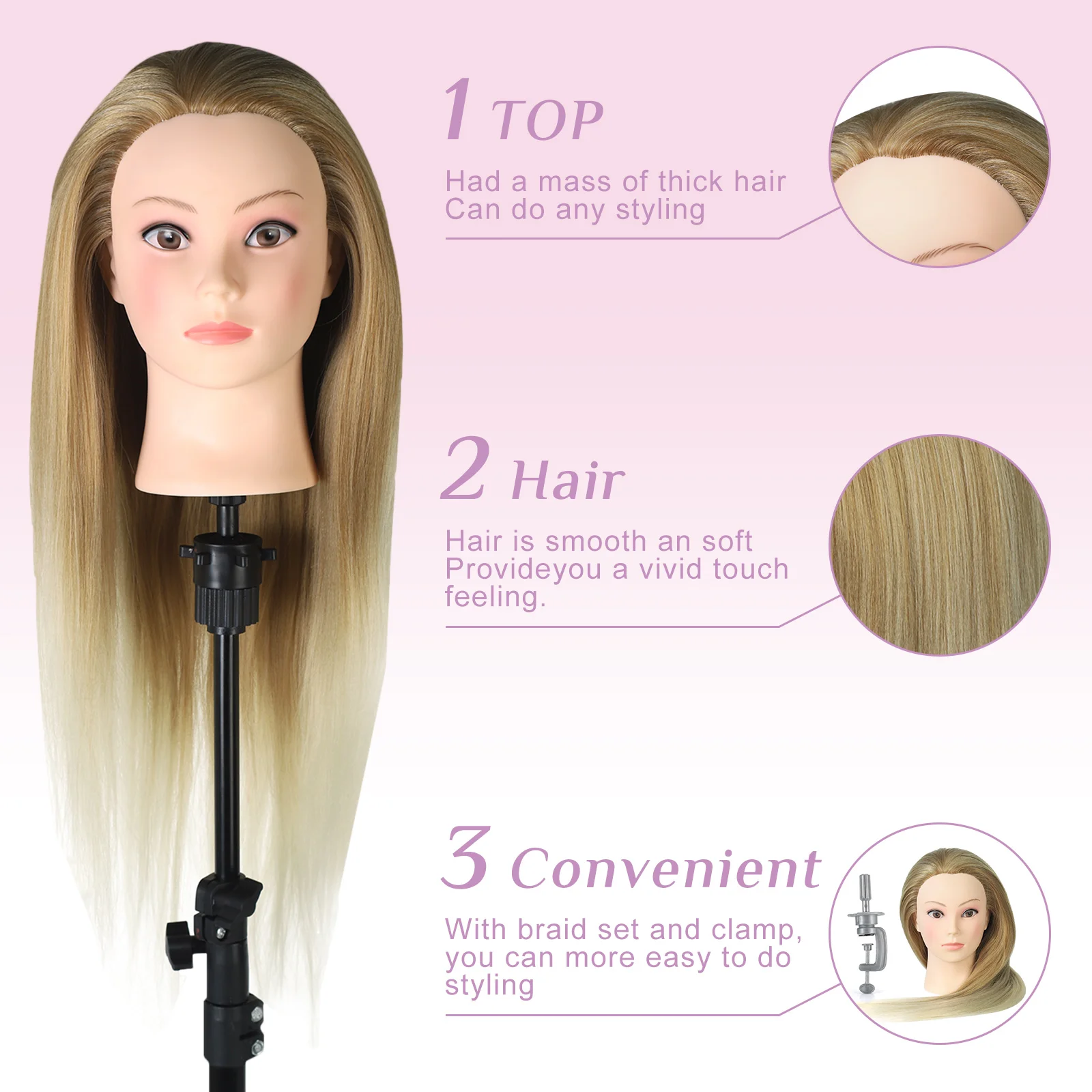 NEVERLAND Hairdressing Training Head Kit Long 26 Inches High Temperature Fibre Professional Practice Trainging Doll Hair Tools