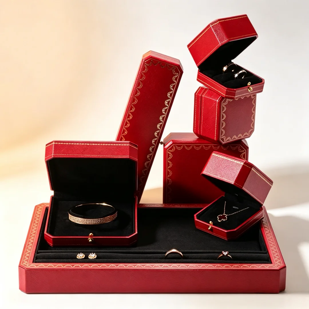 Luxury Fashion Travel Red Watch Bag Necklace Stud Earrings Ring Pendant Bracelet Storage Jewelry Gift Collection Box No Logo