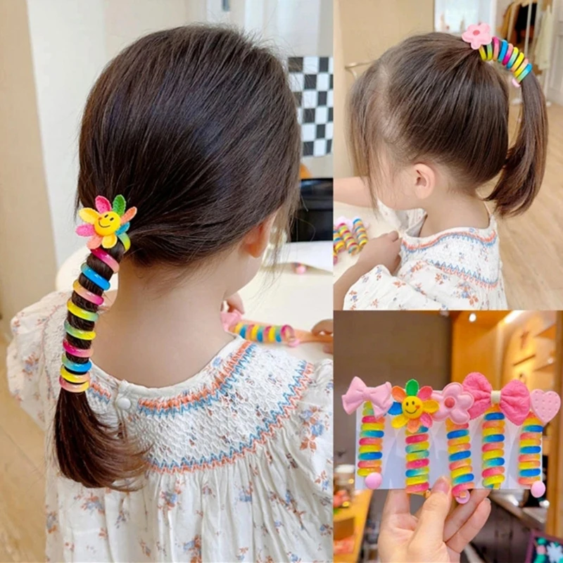 2024 新しい楽しい子供ヘアアクセサリーカラフルなポニーテール弾性バンド春コイル状帽子