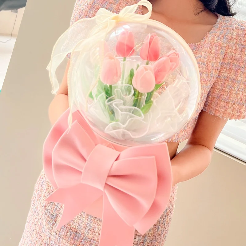 2024 tulip wave ball acrylic hug bucket bouquet gift box women birthday gift Mother's Day wedding gifts for guests party favors