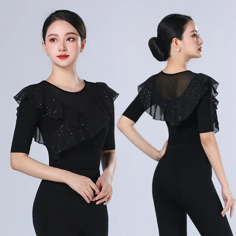 Camisa de baile moderna, nuevo Top de actuación de práctica de baile latino de salón estándar nacional