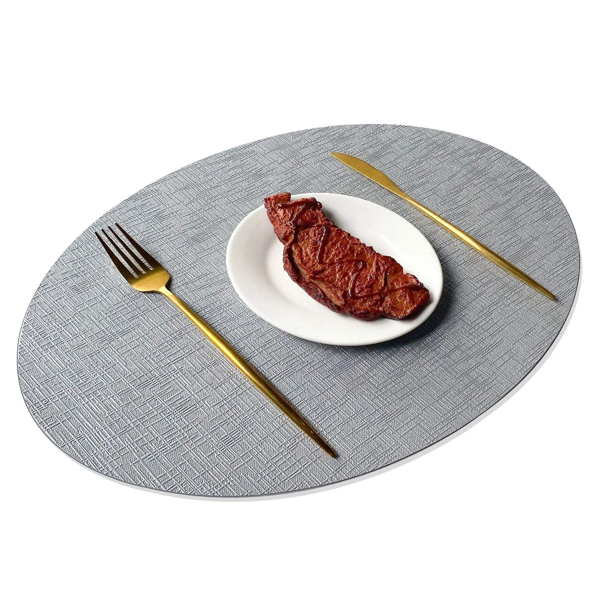 Doppelseitige, kreisförmige, ovale Tischsets in Tropfenform mit Metallmuster, isoliert aus PVC-Leder, wasserdicht, rutschfeste Esstischsets – Detail 17