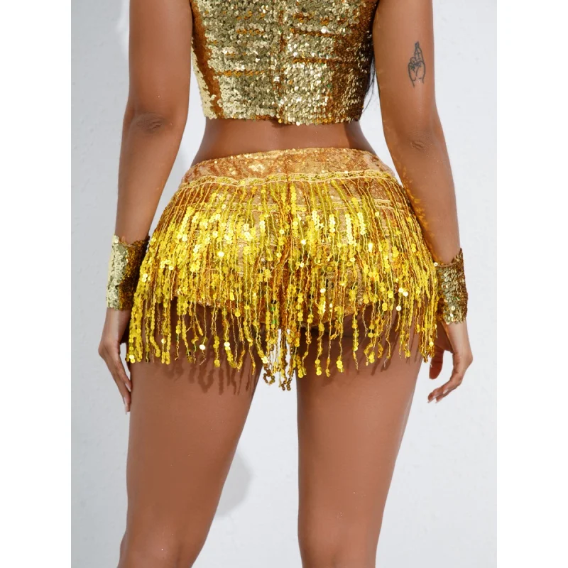 Sequin Tassel Skirt Latin Dance Skirt Stage DS Performance Costume Women's Shorts Bar Performance Clothing