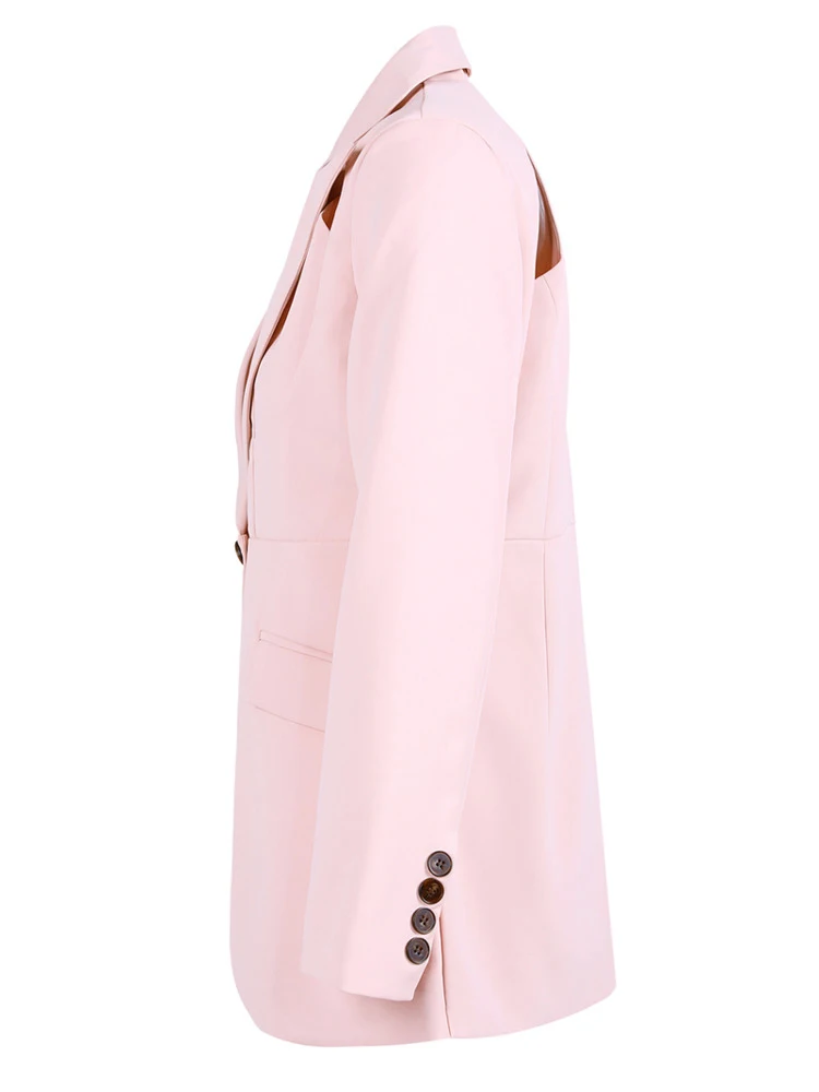 ZMEENNA Pink Color Pleated Back Holllow Out Blazer Women New Lapel Long Sleeve Jacket Fashion Tide Spring Autumn 2024 ZM535