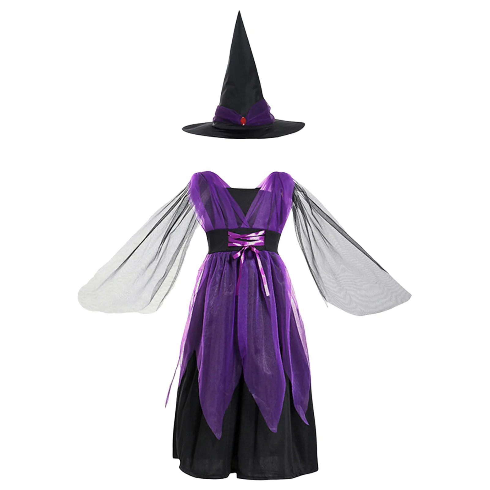 Girls Halloween Witch Costumes with Headpiece Halloween Party Dress Up Outfit for Birthday Party Festival