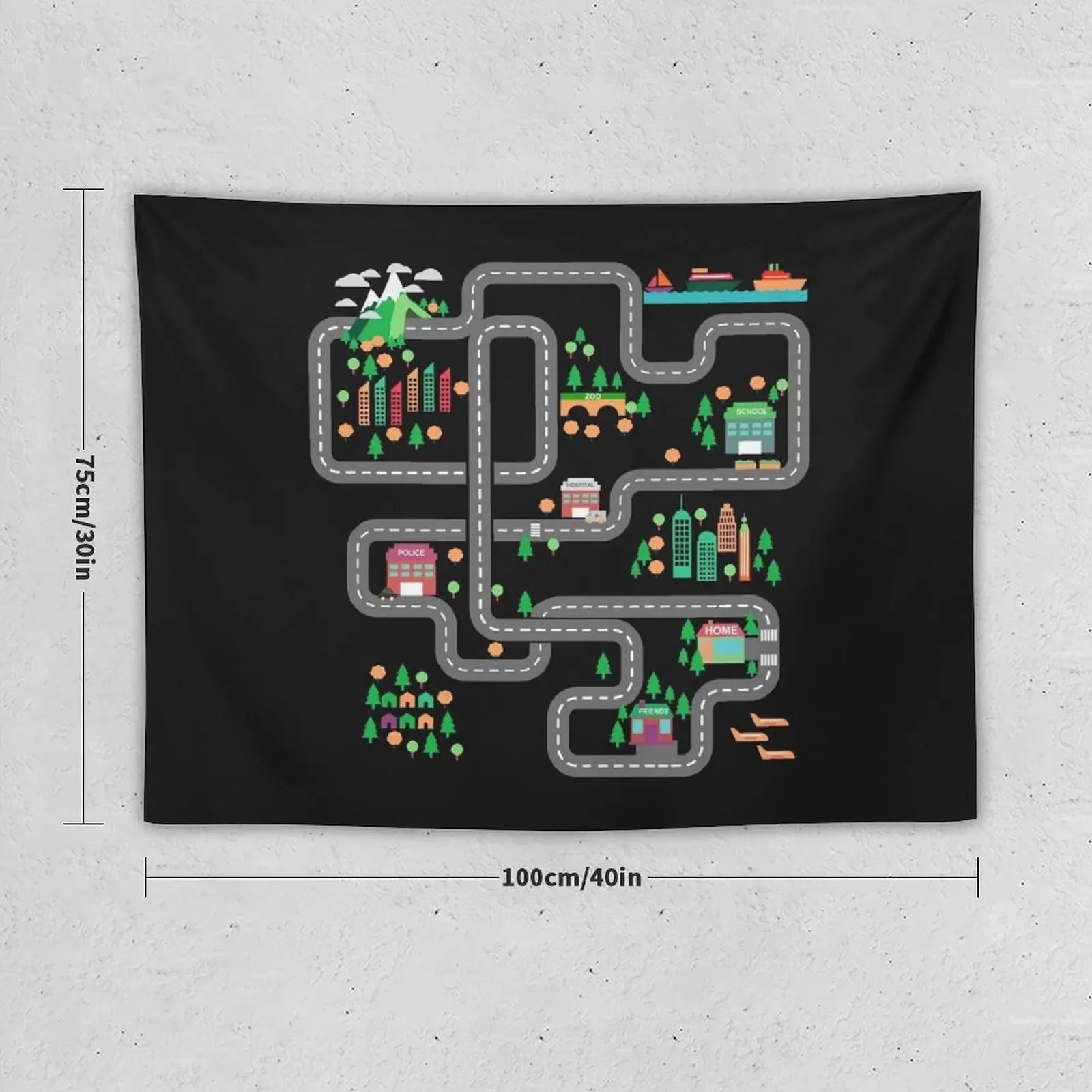 Play mat Road Map, Racing Car Play Mat Funny Fathers Day gift Tapestry Cute Room Things Outdoor Decor Wall Hanging Wall Tapestry