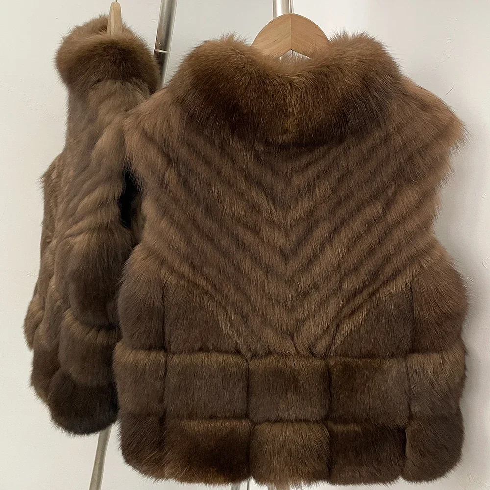 OFTBUY Ärmellose Weste mit Stehkragen aus echtem Fuchsfell, Damen, neue luxuriöse Winter-Warmweste, Damenweste aus echtem Fuchsfell – Detail 11
