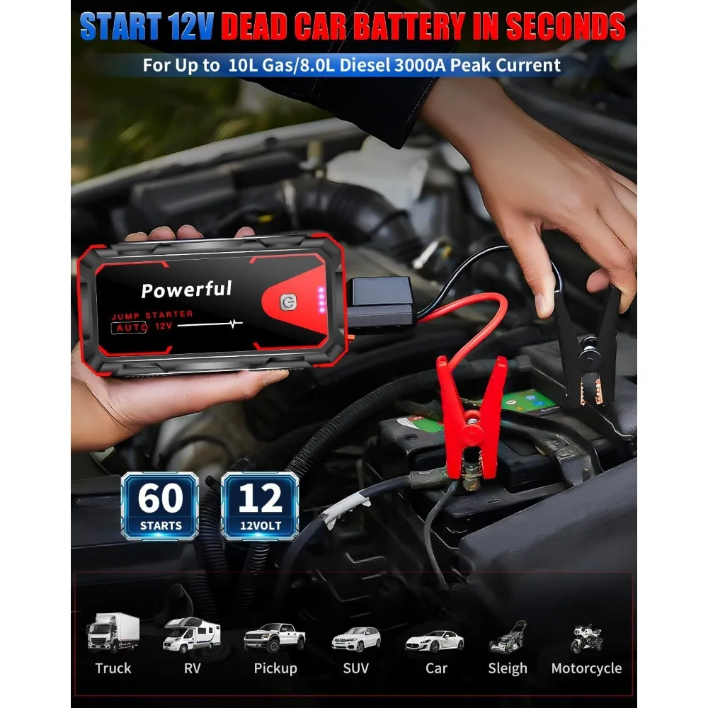 الانتقال كاتب 3000A سيارة البلوز كاتب بطارية حزمة المحمولة 12 فولت الانتقال صندوق بطارية معزز شاحن لما يصل ما يصل إلى 10L الغاز أو 8L الديزل