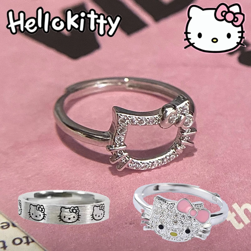 New Fashion Trend Cartoon Cute Sanrio Helloes Kittys High Quality Adjustable Ring Full Figure Ring Couple Ring Children Like It