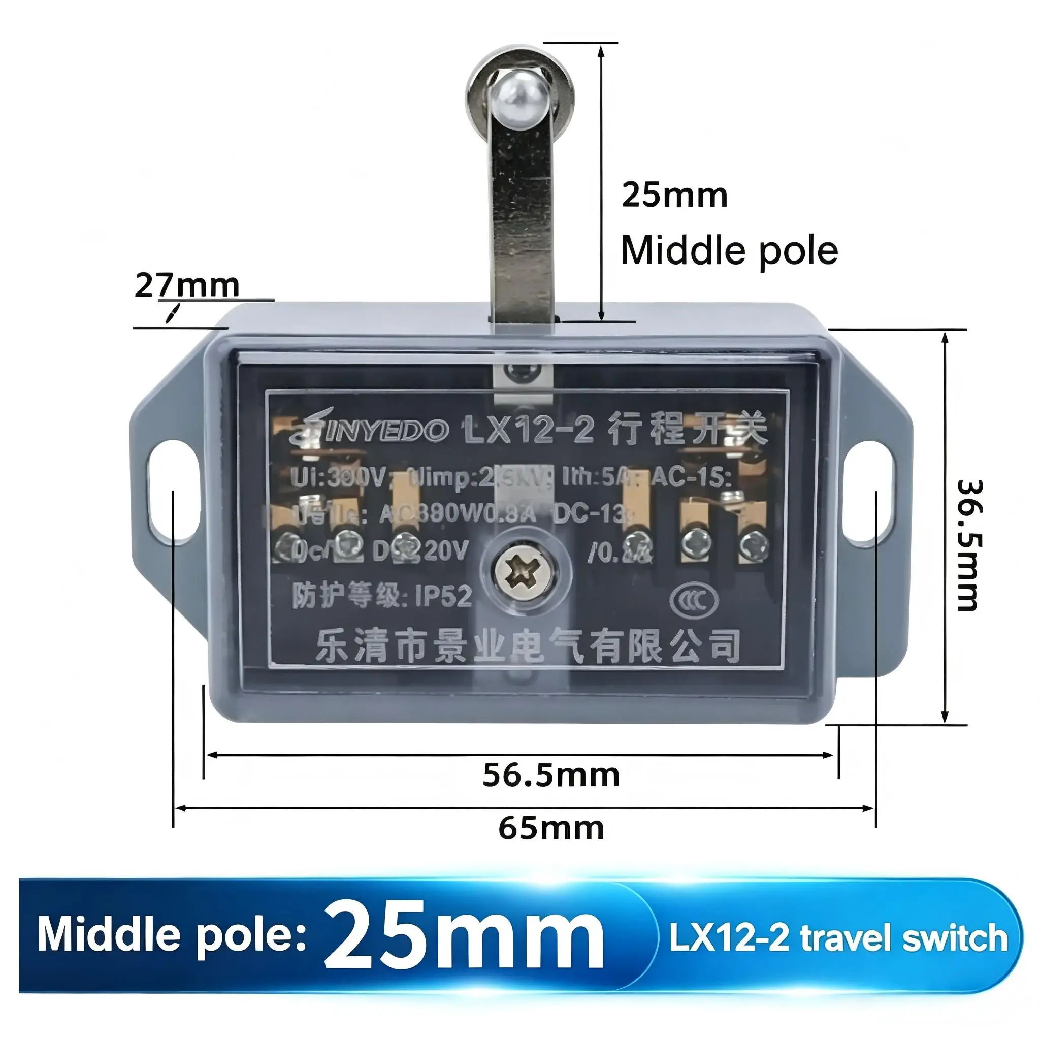 LX12-2,YBLX-12-2,Travel Switch,Push Rod Stroke 4mm Limit Micro Switch Roller Push Type 2NO 2NC,Pole 15/25/30mm,1pcs