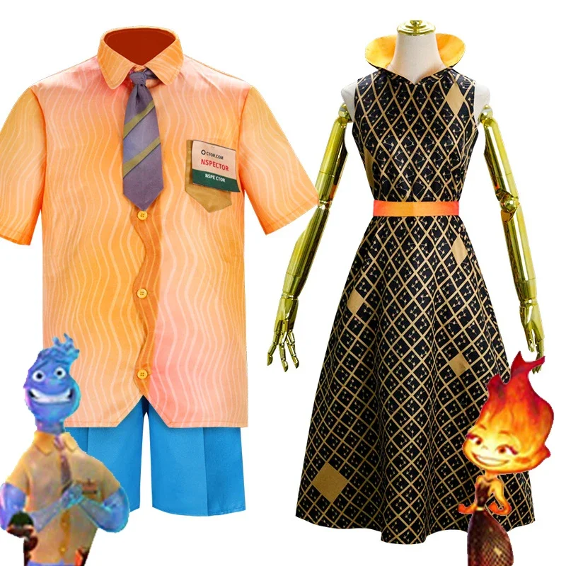 Adult Kids' Elemental Amber Wade Costumes Movie Water Fire Elemental Boys' Amber Suit Girls Wade Costume Dress Halloween Costume