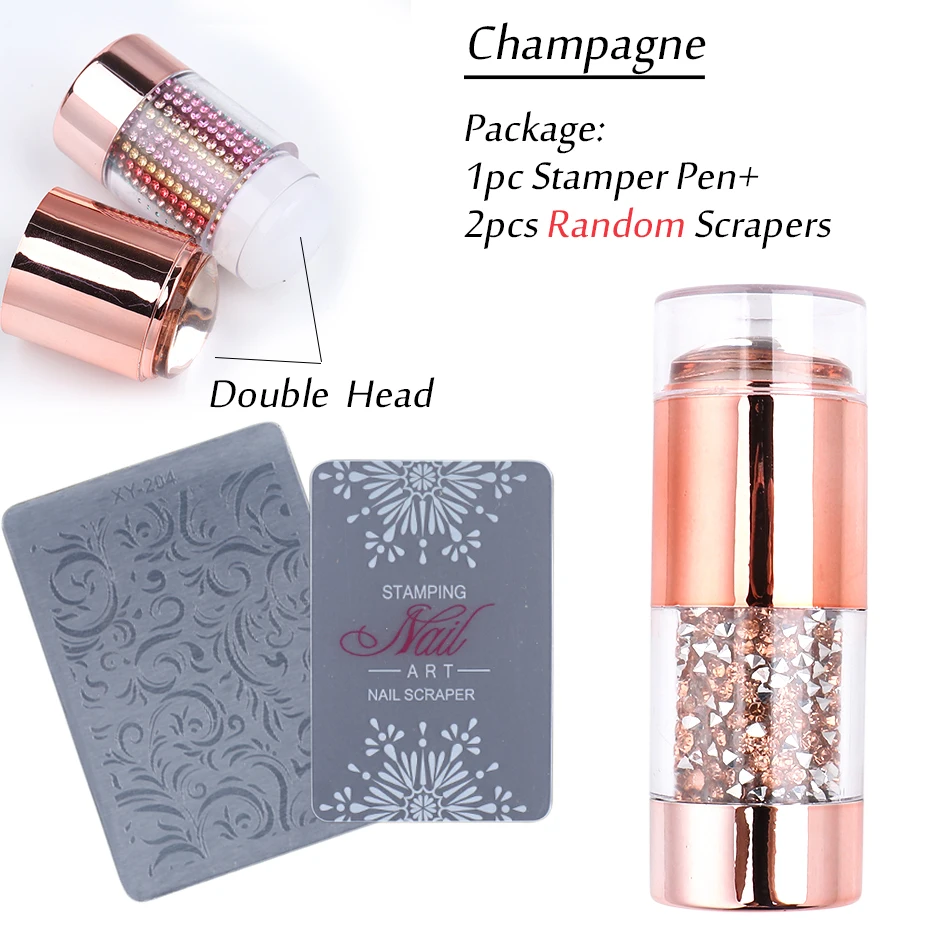 1pc Transparent Silikon Nail art Stamping Kit Französisch Design Für Maniküre Platte Stempel Polnischen Dichtung Zwei Seite Stamper Schaber werkzeuge – Detail 2