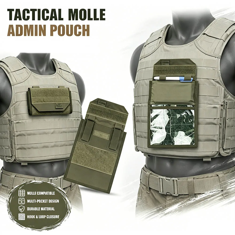 

Tactical MOLLE Chest Rig Folding Map Pouch Waterproof EDC Admin Utility Bag Durable Military Map Holder for CS Hunting Airsoft