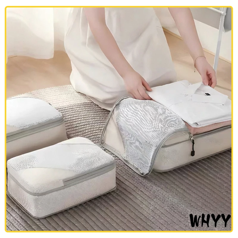 6 قطعة/المجموعة السفر ضغط التعبئة مكعبات حقيبة المحمولة حقيبة الملابس المنظمون ضغط حقيبة الأمتعة تخزين الحالات درج