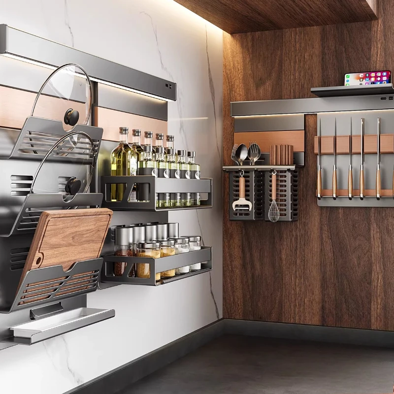 

Multifunctional Wall Wall-mounted Knives, Pot Lid Rack, Integrated Storage, Shelf Hook, No Punching