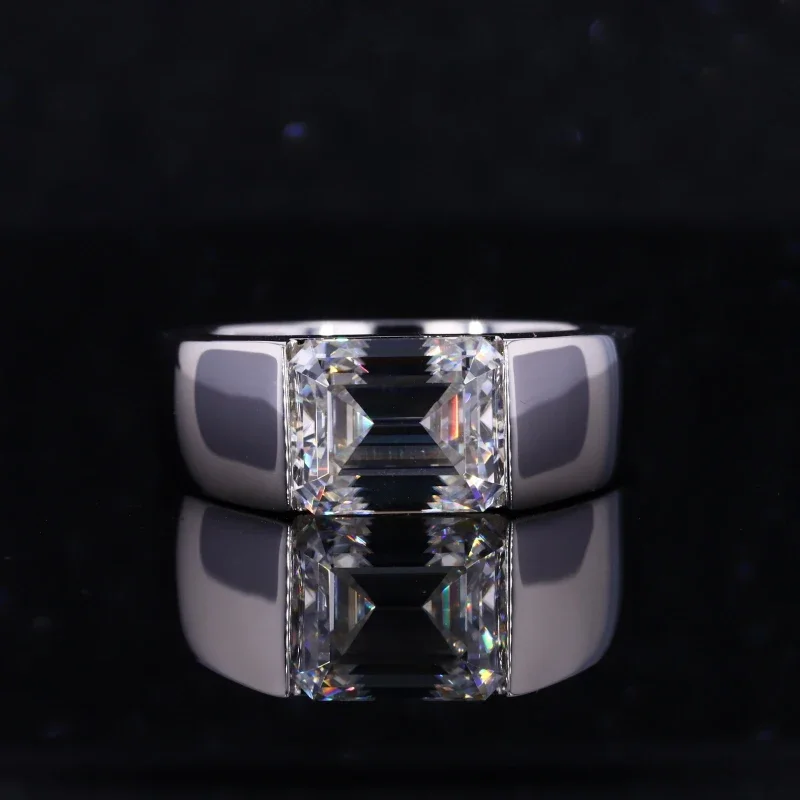 Starsgem emerald cut moissanite solitaire gemstone sterling silver 925 rings men