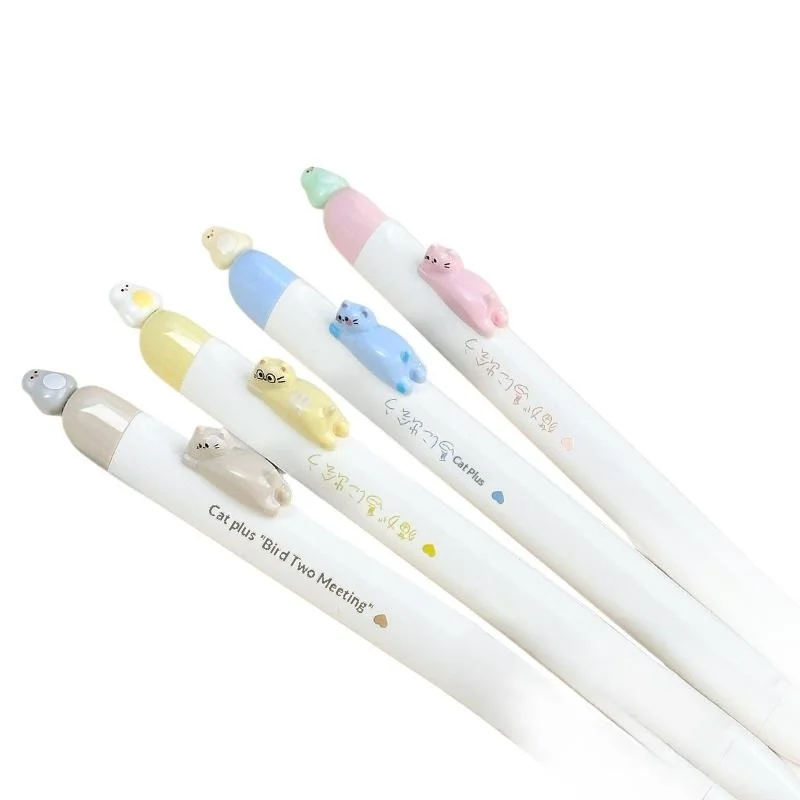 

[G] 4-Pack Fun Magnetic Bird Cat Gel Pens Retractable Press Pens 0.5mm Fine Tip Fast Drying Ink Cute Stationery For Cat Lovers