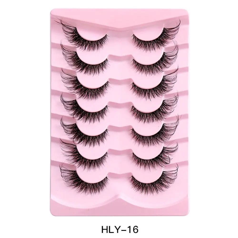 7 pairs/box Mink-like Hair Simulation Cat Eye Eyelashes Eye Elongated Wispy Faux Fluffy Cat Eye False Eyelashes