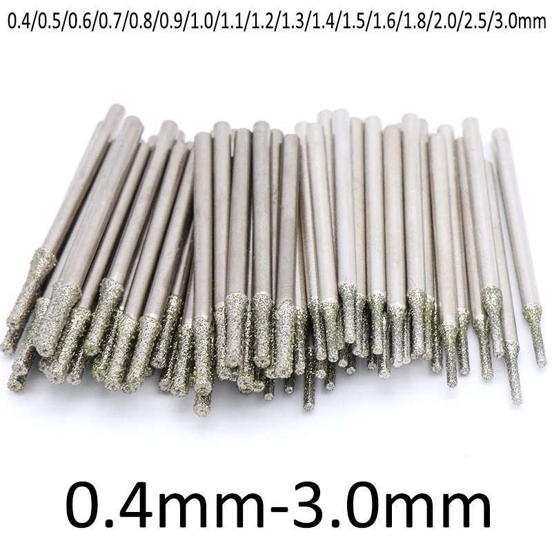 10pcs Wholesale 0.4-3mm Diamond Coated Tipped Drill Bit 2.35mm Shank for Tile Jewellery Glass Drill Bits A Needle