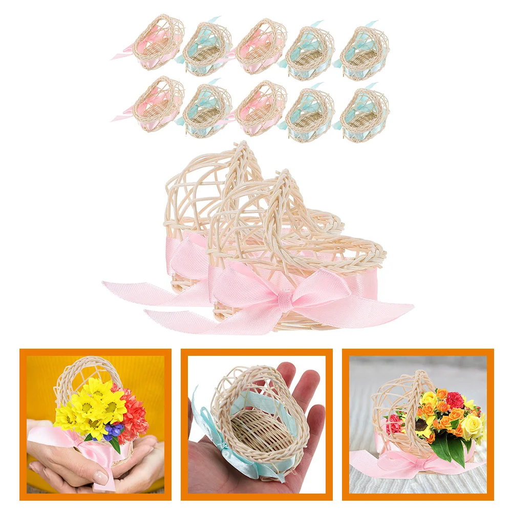 12 Pcs Flower Girl Basket Woven Baskets with Handles for Weddings Small Decorate Gathering Rustic Child