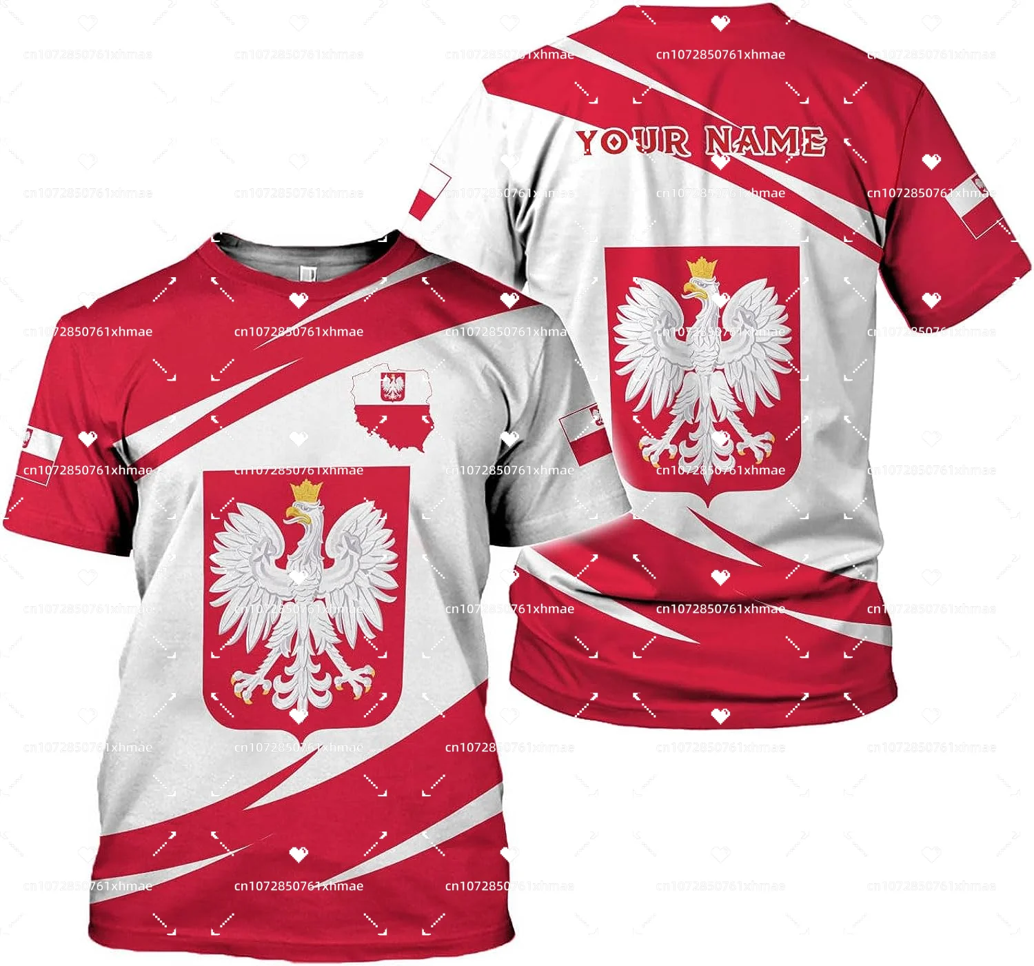 Custom Name Poland Flag Badge T-Shirt Men's Women's Casual Round Neck Oversized Short Sleeves Fashion Harajuku Tops Tees