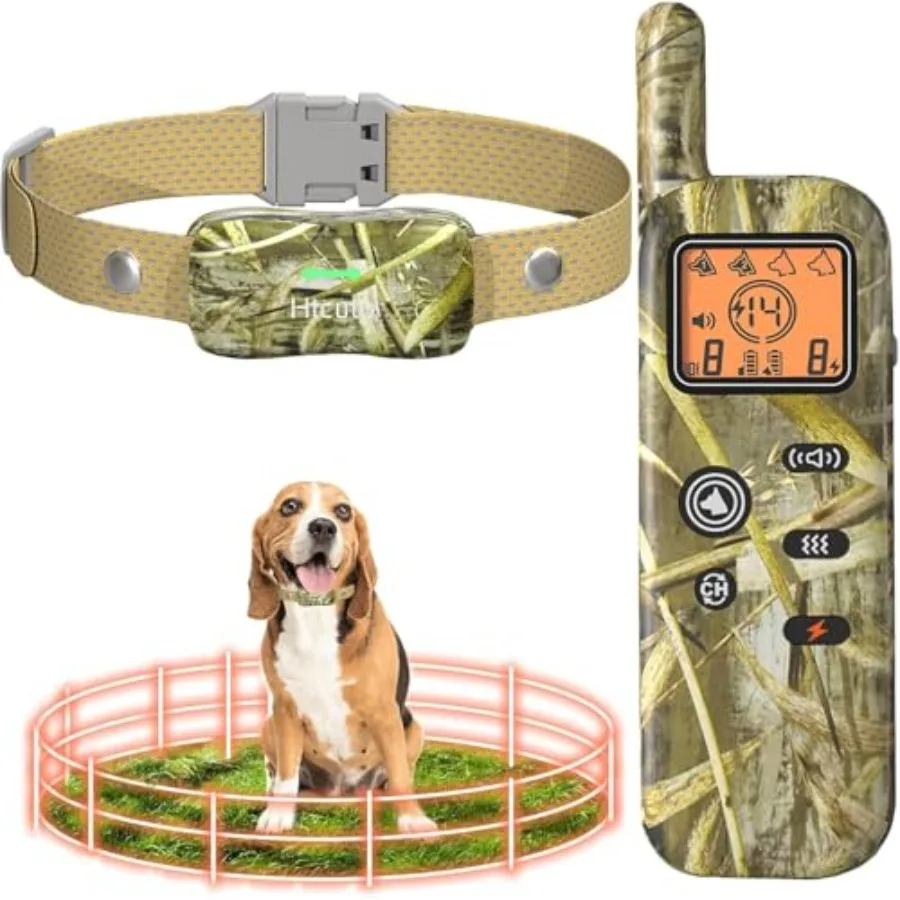 Outdoor pet containment system for 1 dog: waterproof wireless electric fence with remote and ultrasonic trainer, black ABS plas