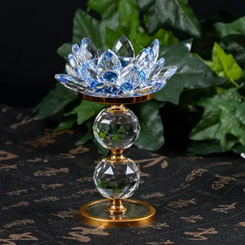 Exquisite crystal carved candle holder crystal lotus candlestick butter lamp Offering Buddha lanterns Buddhist Supplies