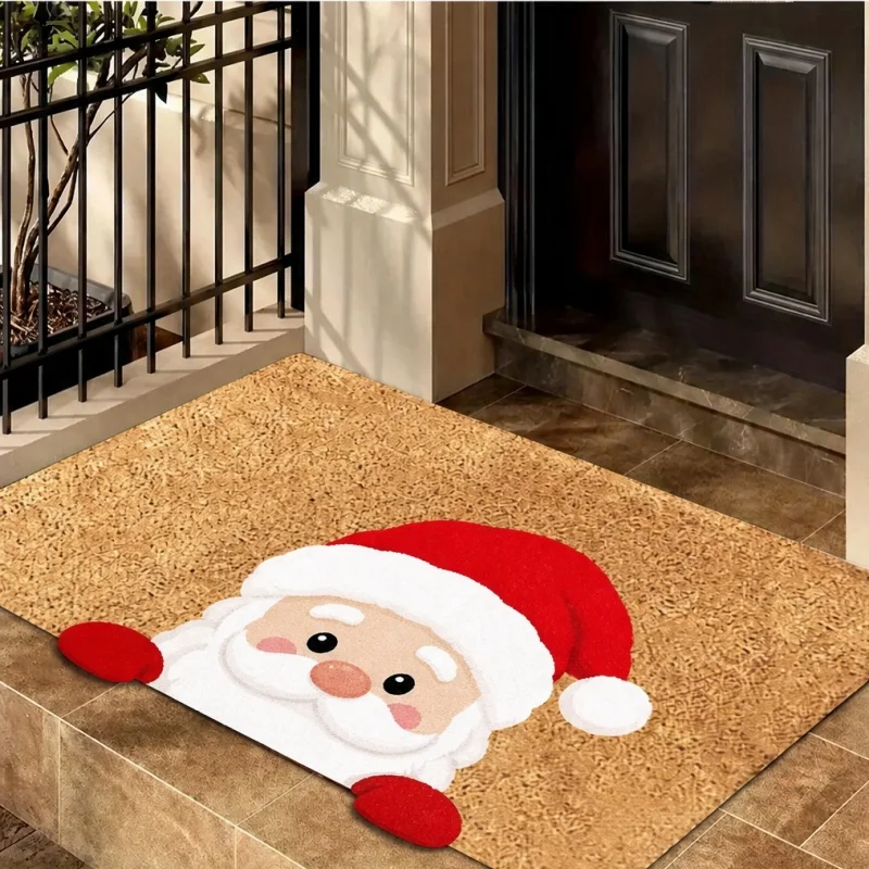 Christmas Reindeer Coir Doormat, Red Nose Reindeer Print Entry Mat, Xmas Porch Home Decor