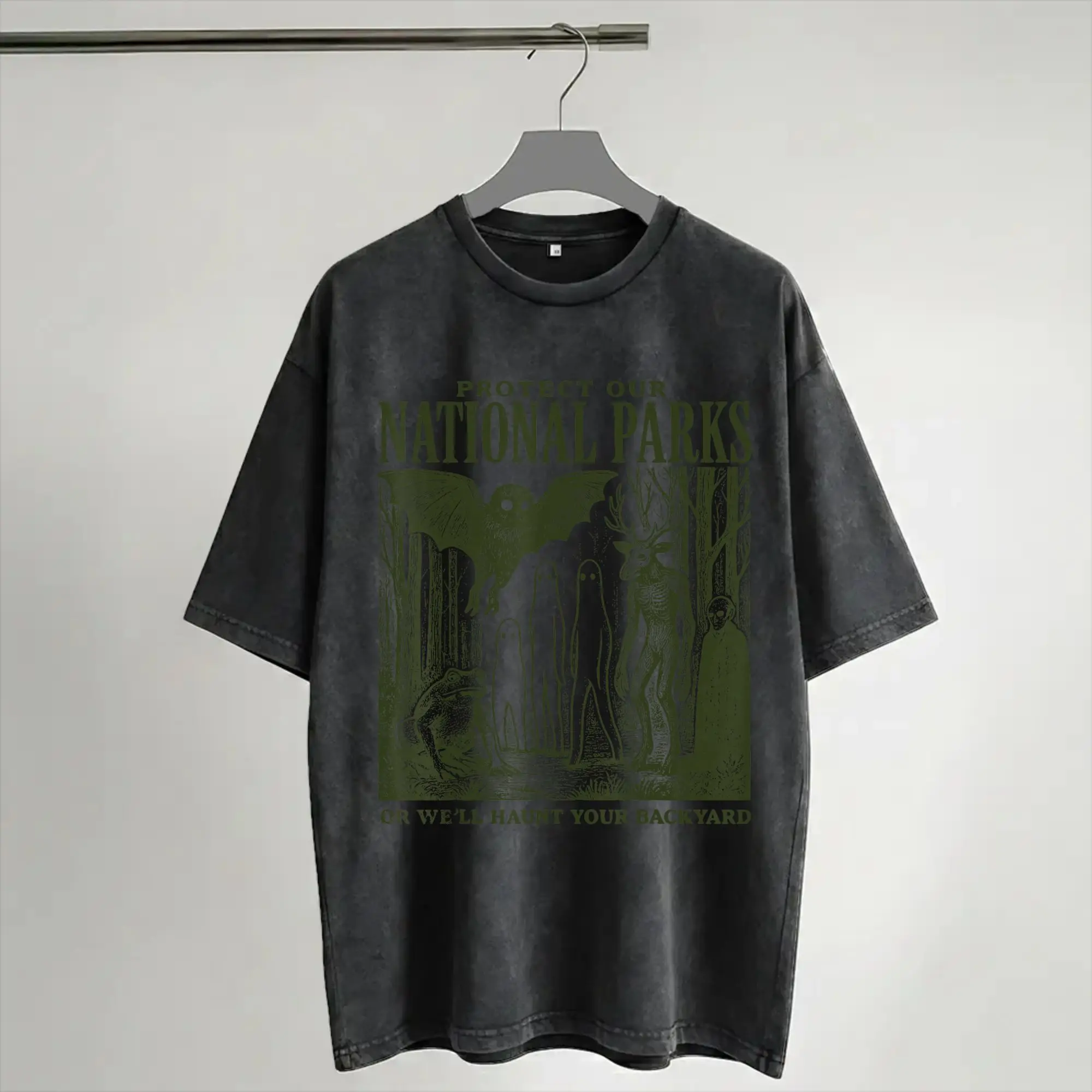 Protect Our National Parks or We'll Haunt Your Backyard  Washed T Shirt Streetwear Hip Hop Novelty T-Shirts  Tees Men Women