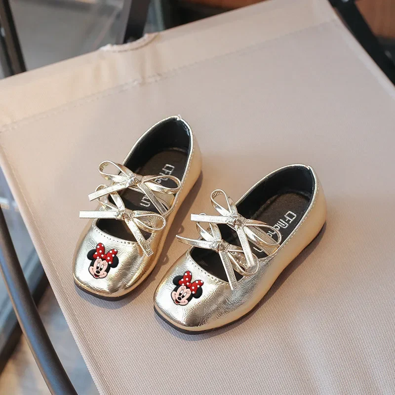 Disney Minnie kinderen antislip zachte zolen vrijetijdsschoenen baby lederen peuterschoenen Mickey Mouse lente zomer strik meisje dansschoenen