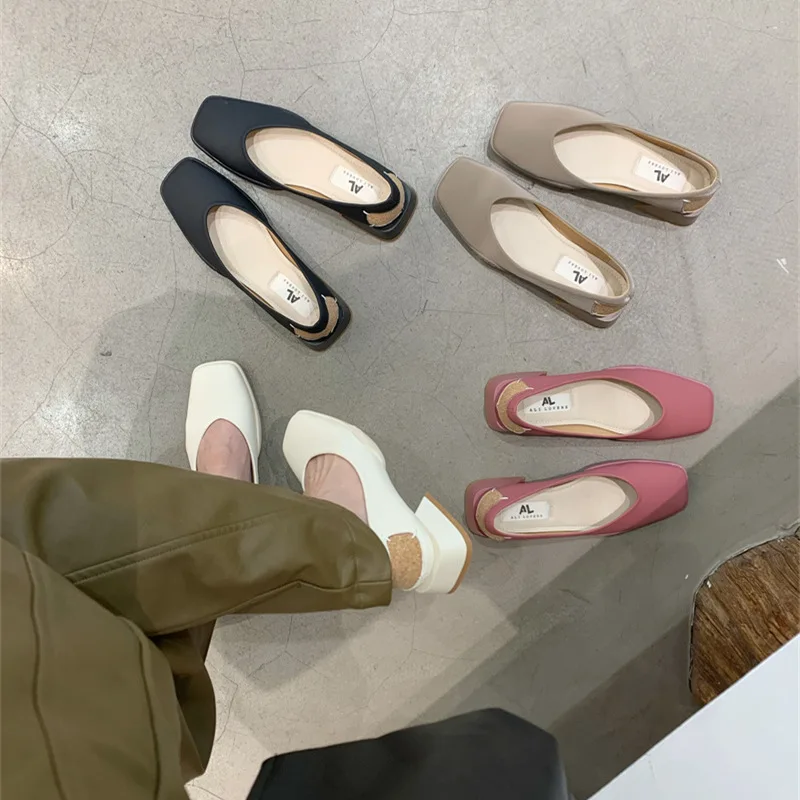 2023 New Spring And Autumn Women's Shoes With Super Soft Sole Feeling Thick Heeled Square Toe Shallow Shoes