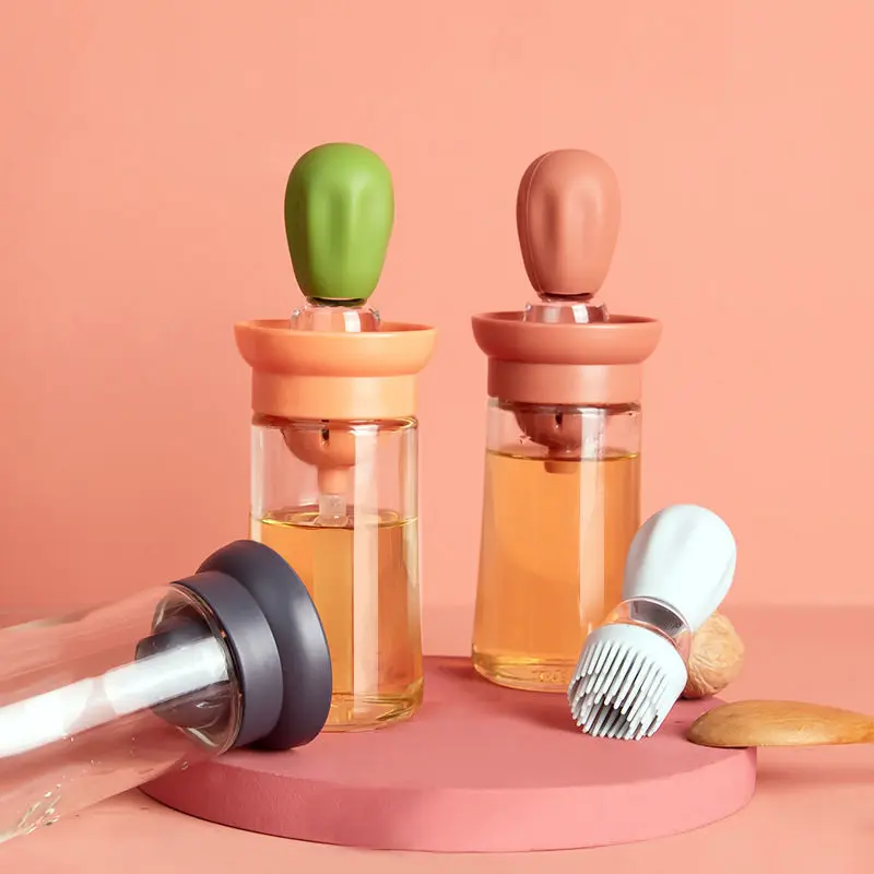 Hot Kitchen Oil Bottle Silicone Brush Control Quantitative with Barbecue Spray Bottle for BBQ Cooking Baking Oil Dispenser