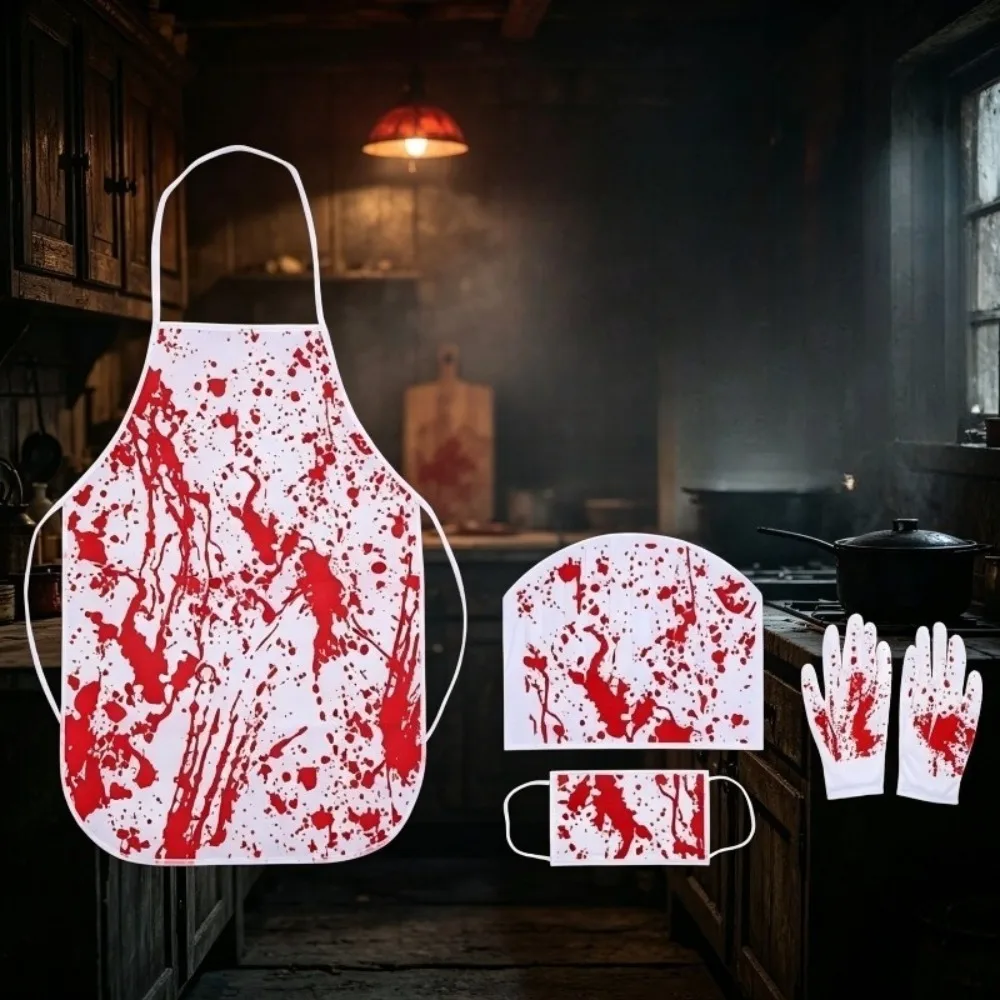Halloween Bloody Butcher Apron with Realistic Blood Splatter Design for Cosplay Horror Party Stage Performance