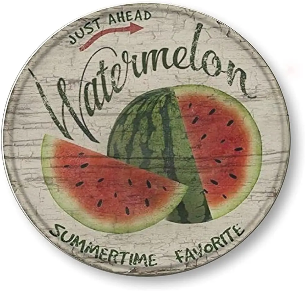 Round Tin Sign Easter Just Ahead Watermelon Summertime Favorite Metal Tin Sign Kitchen Pub Funny Novelty Coffee Bar 12x12 Inch Y