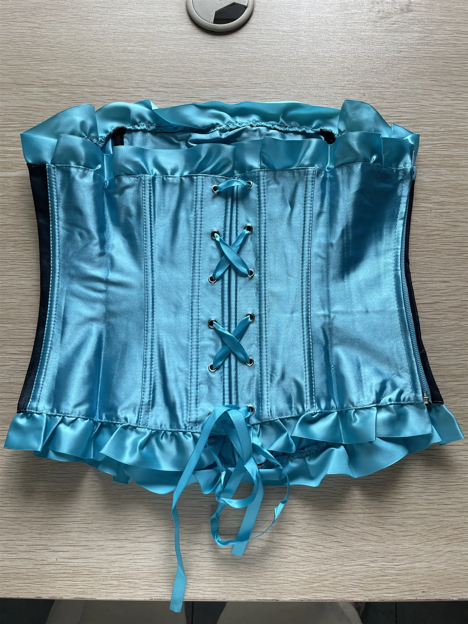 New Arrival Woman Hot Lace Bustier Cute Bow Blue Corset Sexy Lace Up Fashion Slim Waist Trainer Ruffle Sexy Corset