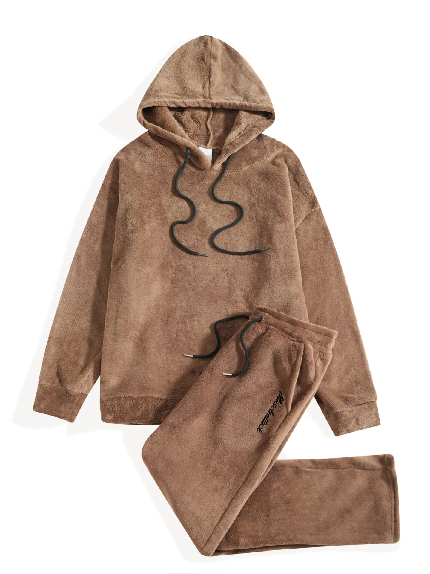 Herren Weiches Warmes Flanell Zweiteiler Set Übergroßer Kapuzenpullover mit Kordelzug Lose Hose Lässige Hauskleidung Herbst Winter Tägliche Kleidung – Detail 12