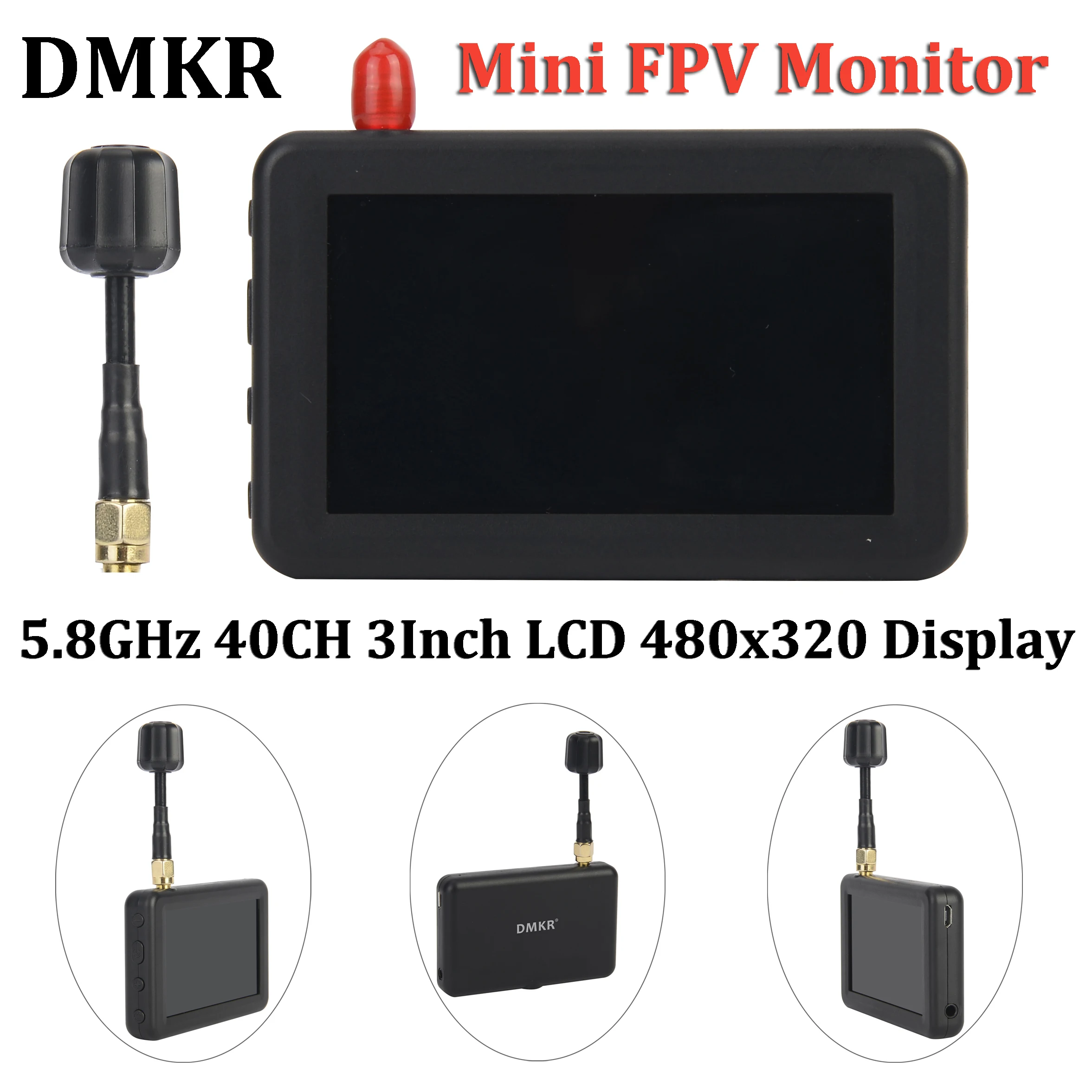 

DMKR Mini FPV Monitor 5.8GHz 40CH 3Inch LCD 480x320 Built-in 3.7V/800mAh Battery W/ Lantern Antenna for RC Multicopter FPV Drone