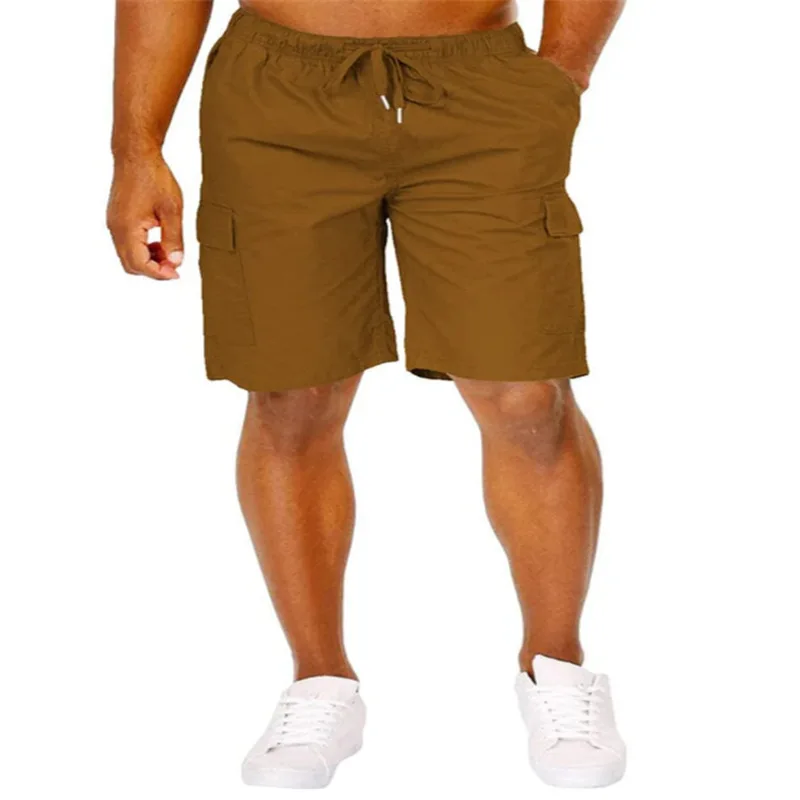 Men Classic Cargo Shorts With Drawstring Loose Fit Solid Color Multi Pocket Casual