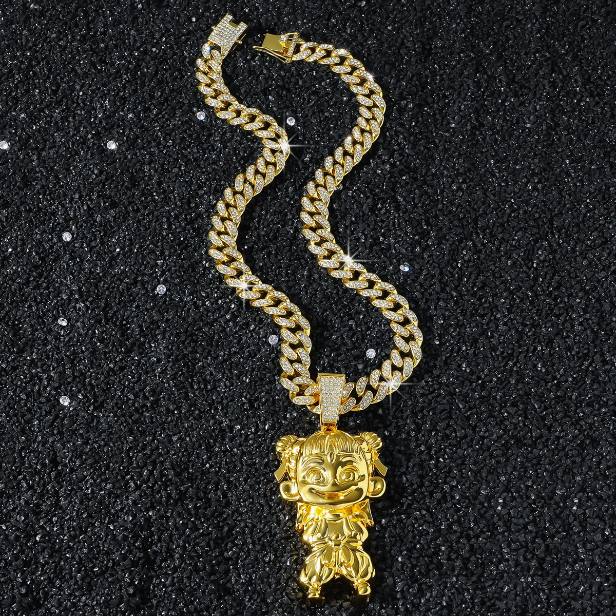 

New Men's Full Diamond Chain Hip-Hop Cartoon Character Pendant Necklace